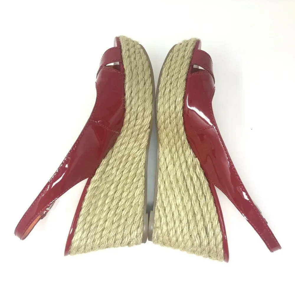 Via Spiga Shoes 8.5 Women's Espadrille Wedge Red Patent Platform‎ Slingback